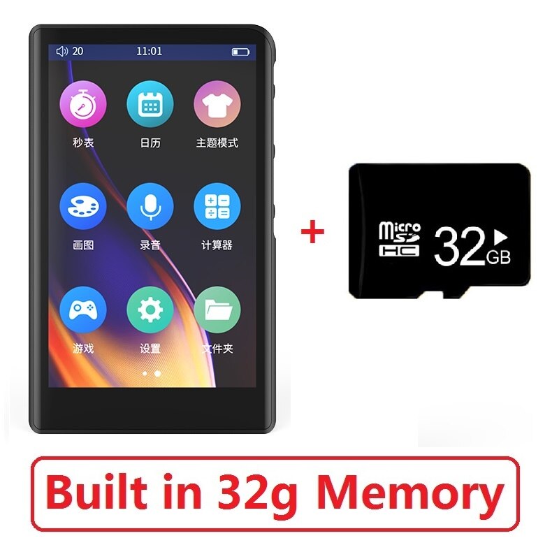 RUIZU H9 Metal MP4 Player Bluetooth 5.0 Built-in Speaker 3.8inch Full Touch Screen Support FM Radio,Recording,Video,E-book: 32g add 32g TF card