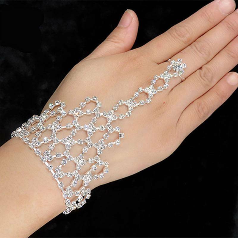 Nouvelle strass Bracelet chaîne lien bague femmes chaîne danse gants Bracelet bijoux