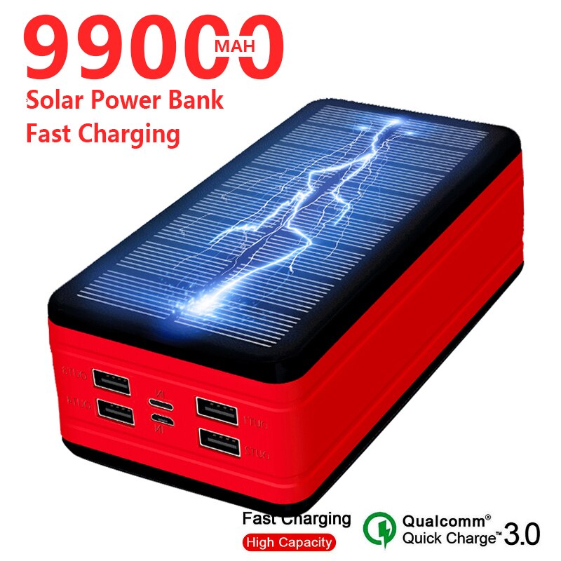 99000mAh Solare Banca di Potere di Grande Capacità Caricatore Portatile portato per Il Iphone Xiaomi Samsung Esterna Impermeabile Poverbank
