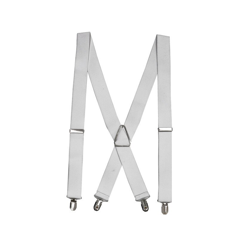 3.5 bredde menn bukseseler solid svart dobbel elastikk 4 klips justerbar toveis metall kryss x rygg dame bukser seler: Hvit