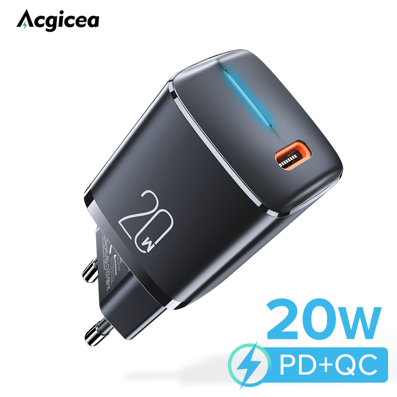 Ładowarka USB 20W Mini ładowarka PD dla iPhone 13 12 szybkie ładowanie dla Samsung S10 Xiaomi mi 10 Huawei telefon komórkowy szybkie ładowarki: black EU
