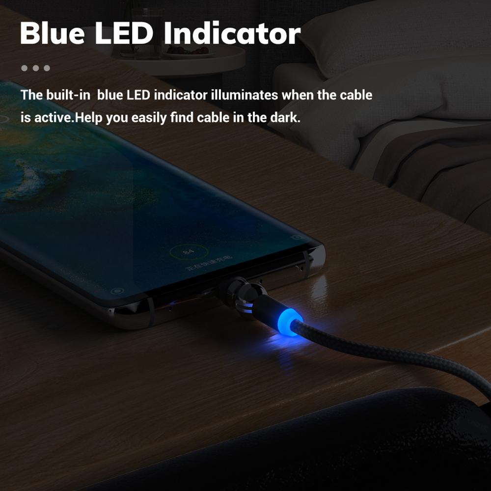 TOPK AM28 360 grad Drehen Magnetischer Micro USB Typ C Kabel LED Magnetic Charging Kabel für iPhone 11 Xs Max X 8 7 6