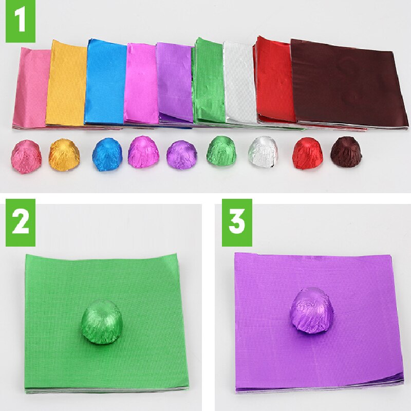 Papel de aluminio colorido para envolver chocolates, envoltorio de té, , paquete de alimentos, embalaje de dulces para de boda, 100 piezas