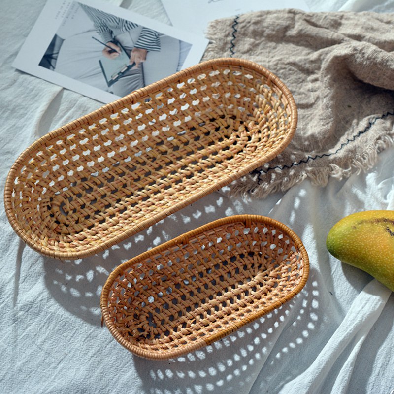Rotan Opbergvak Ronde Ovale Mand Hand Geweven Rieten Lade Brood Mand Fruit Ontbijt Display Plaat Keuken Gereedschap