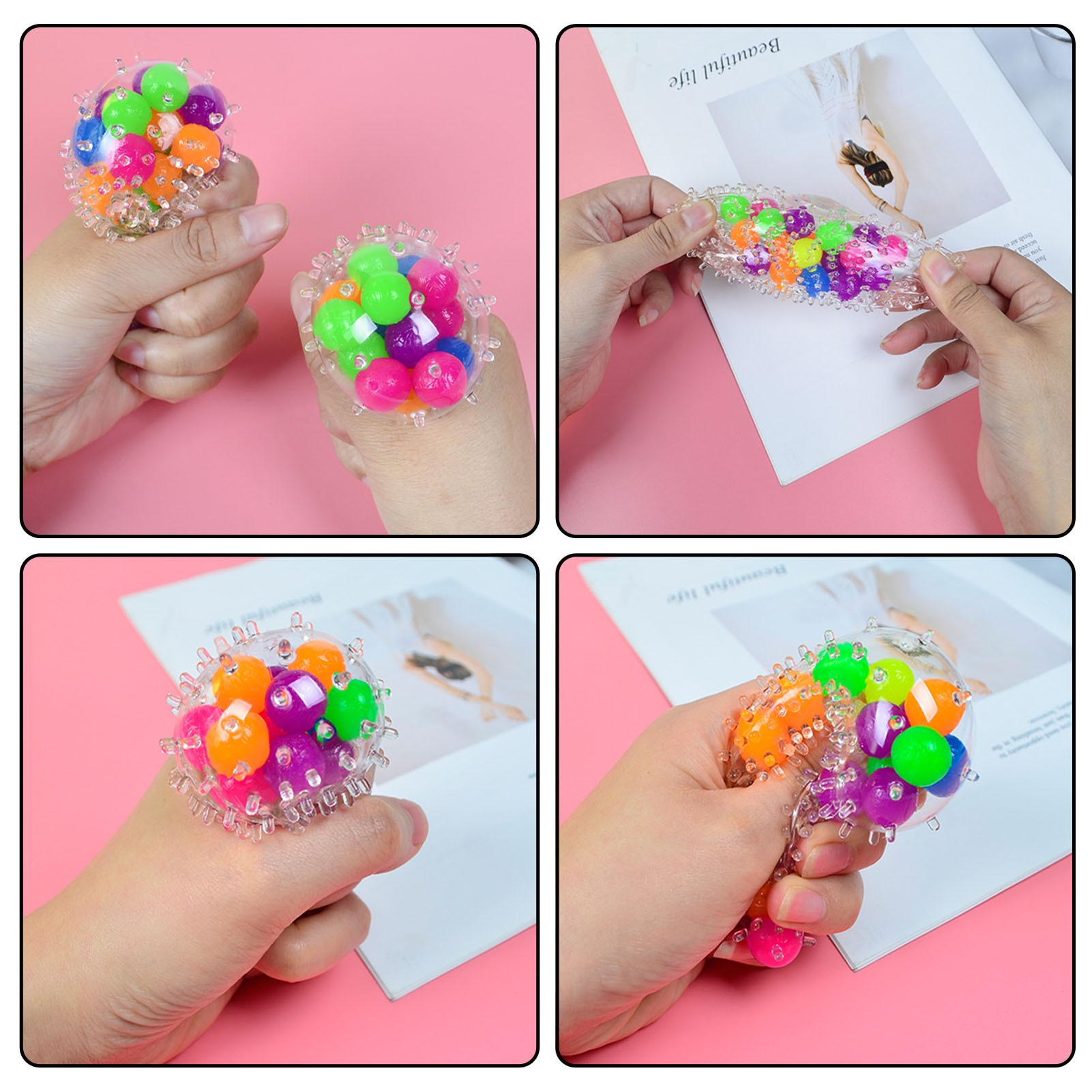 Rainbow Novetly Squeeze Ball Mesh Squishy Balls Stress Relief Squeeze Grape Balls Relieve Pressure Balls Hand Fidget Toy