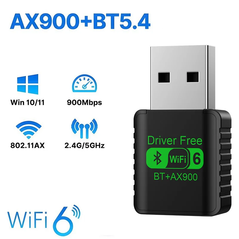 900Mbps USB WiFi Bluetooth 5.4 Adapter 2in1 Dongle Dual Band 2.4G 5GHz USB WiFi 6 Network Wireless Wlan Receiver DRIVER FREE: black