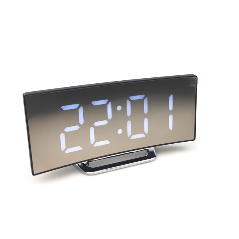 Digital Alarm Clock Curved LED Screen Alarm Clocks for Kids Bedroom Temperature Snooze Function Desk Table Clock Home Decor: White