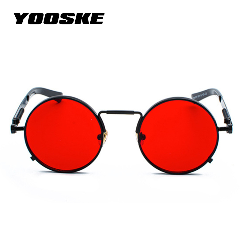 YOOSKE Retro Steampunk Sunglasses Men Round Metal Steam Punk Gothic Sunglasses Women UV400 Shields Vintage Eyewear