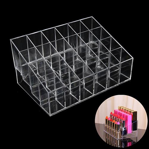 Lipstick Storage Box 24 Grid Acrylic Transparent Makeup Organizer Cosmetic Display Stand Lipstick Holder