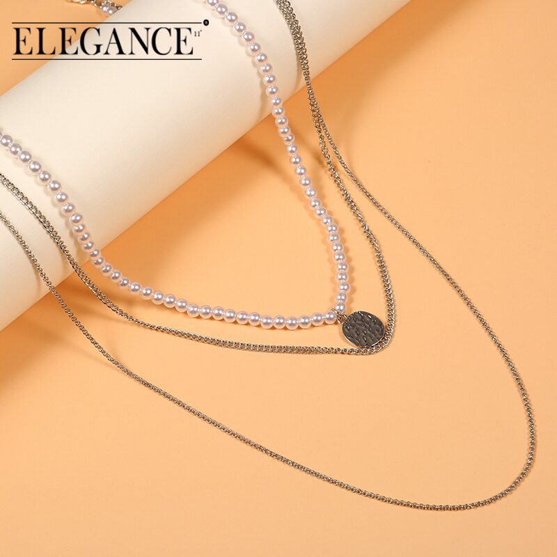 Eleganz11 Neue Edelstahl Multi Schicht O Geformt knapp Halskette Perlen Anhänger Halskette retro Kette Halskette Für Frauen