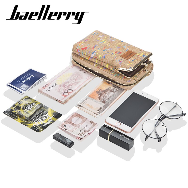 Women&#39;s Wallet Mobile Phone Bag Female Korean Large-capacity Floral Printed Messenger Bag Wood Grain Multi-card Lady