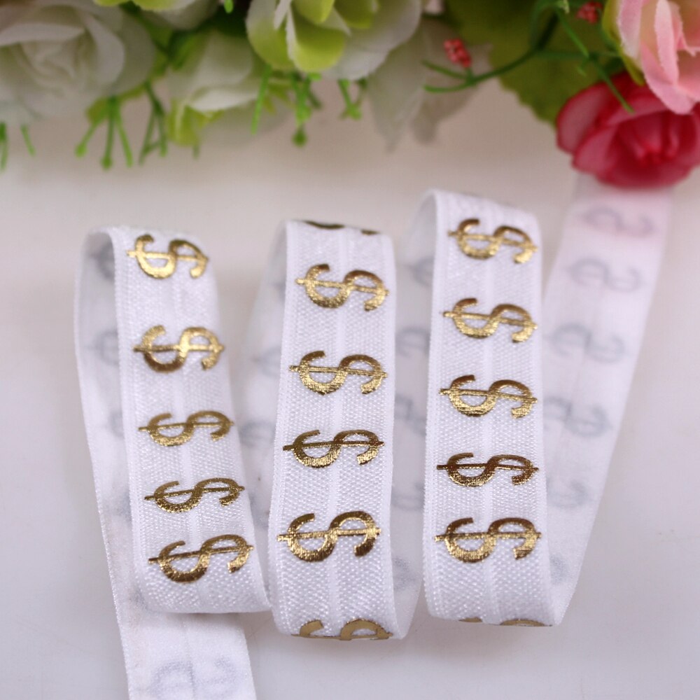 3 farben Gold folie Dollar Gedruckt Feind elastische 5/8 &quot;falten über elastische 50 Meter Profi los: 029 Weiß