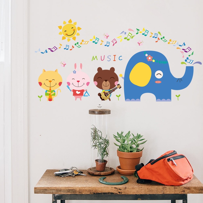 Cartoon Elephant Lovely Animal band Wall Stickers for Kids room Home Decor Art Decals Wallpaper decorations nursery sticker