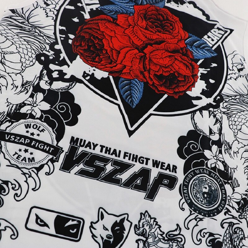 Vszap rose boksning sports t-shirt muay thai kamp fitness elasticitet skjorte ærmeløs boksetøj muay thai shorts mma