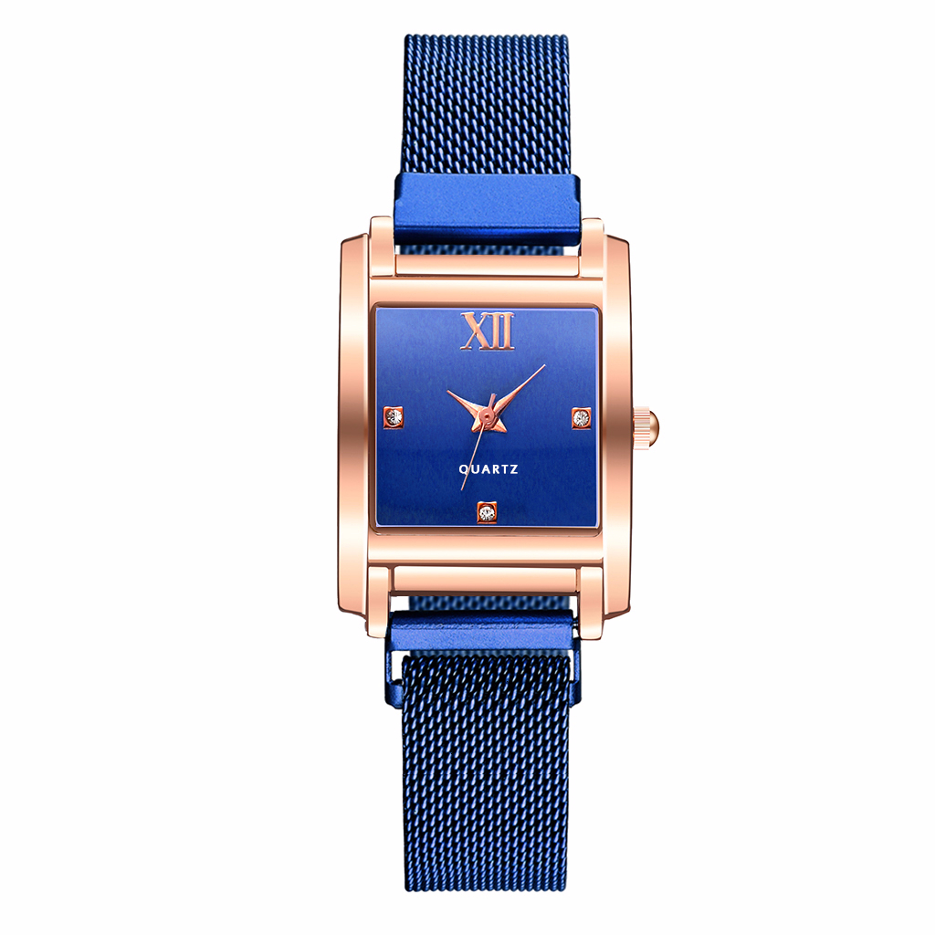 Vrouwen Vierkante Case Vorm Roma Dimond Dial Horloge Luxe Dames Magneet Gesp Band Quartz Horloges Voor Klok: blue