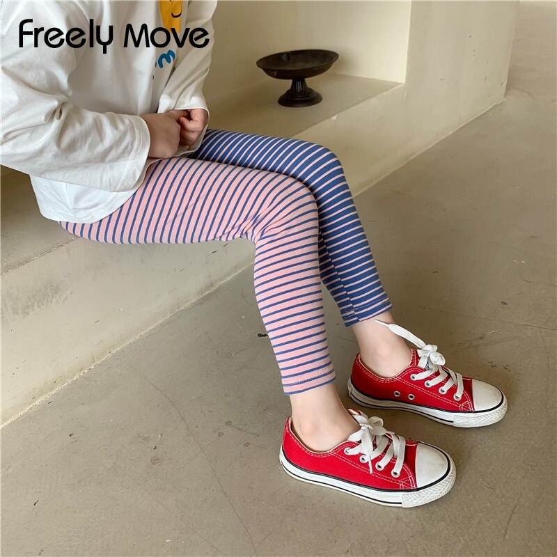 Sposta liberamente le ragazze Leggings invernali pantaloni a righe Patchwork pantaloni in cotone per bambini collant esterni pantaloni coreani elastici in vita per bambini: Lavanda / M