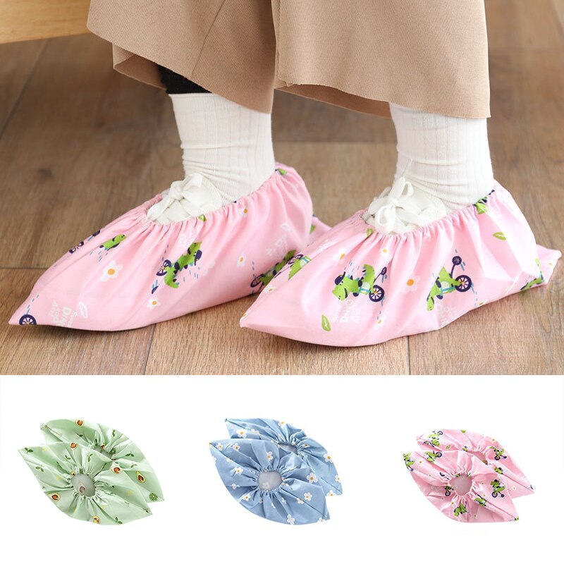 1Pair Thicken Reusable Elastic Shoe Cover Student Machine Room Print Dust Proof Feet Covers Home Indoor Antiskid Overshoes