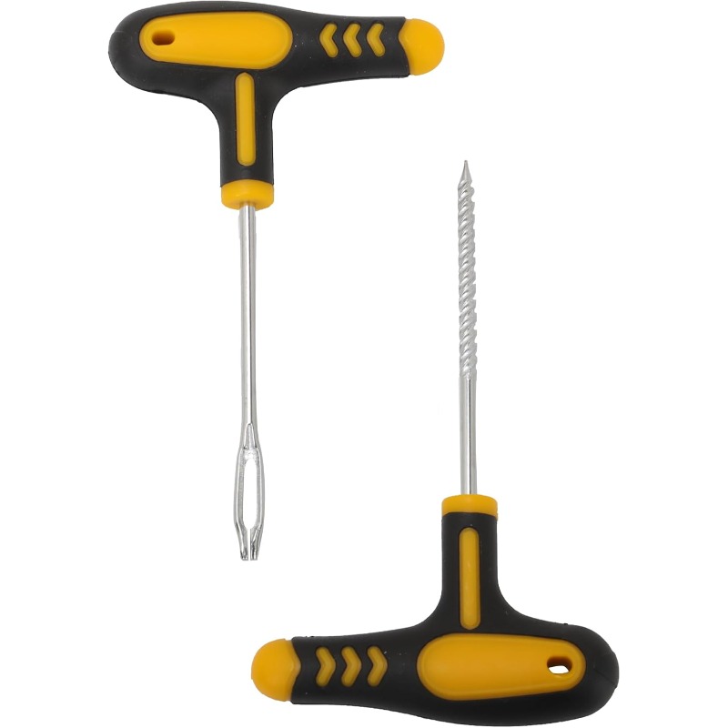 Autobandenreparatieset T-handgereedschap met 5 rubberen strips Fix Tire Puncture Studding Plug Flats Set voor auto's motorfiets