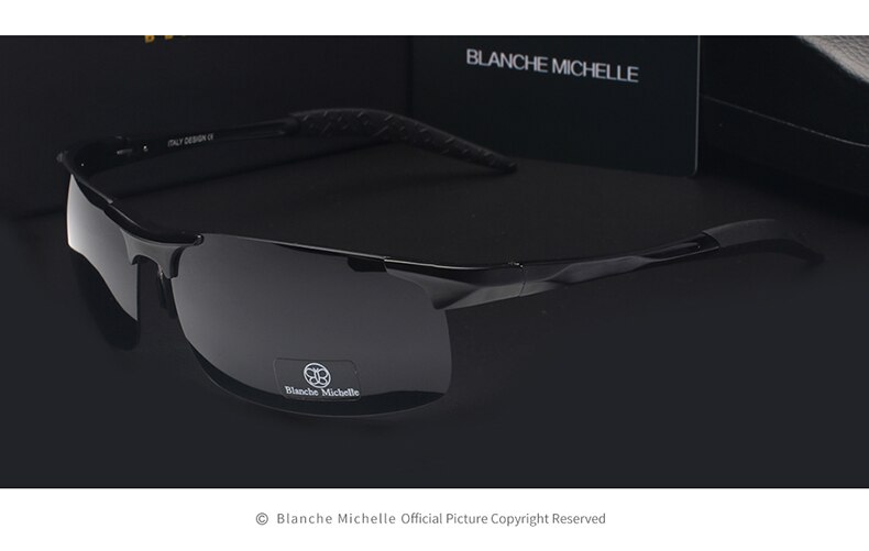 Lunettes de soleil de Sport en aluminium magnésium ultralégères de polarisées pour hommes UV400 rectangulaires or lunettes de soleil de conduite en plein air: Black