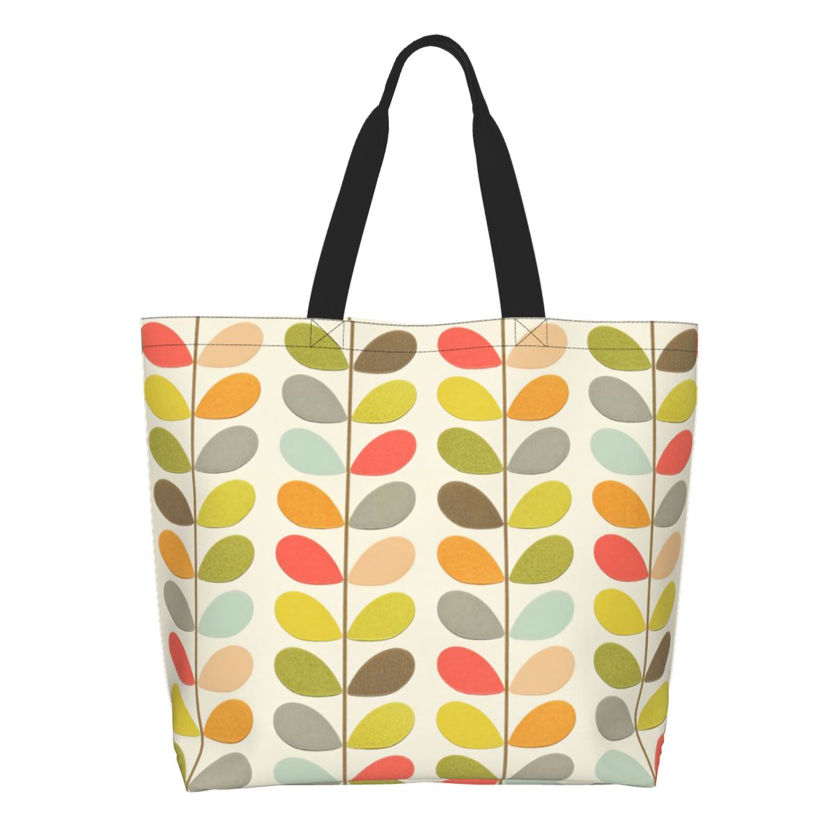 Orla Kiely Abstract Multi Stem Canvas Shopping Bag Big Capacity Grocery Mid Century Scandinavian Geometric Shopper Tote Bags: Brown
