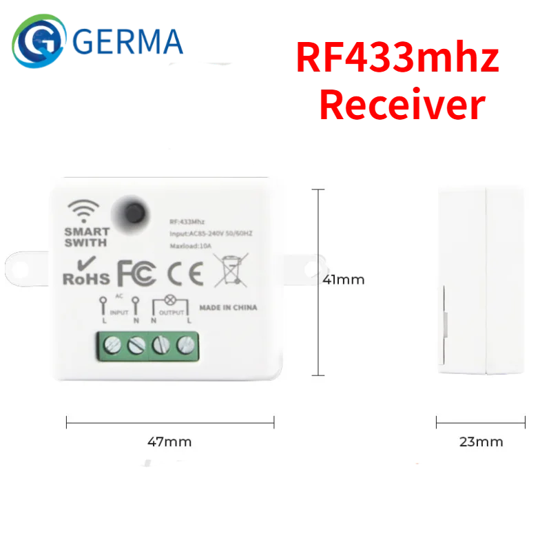 Germa Mini Module Smart Draadloze Push Schakelaar Licht 433Mhz Elektrische Home Afstandsbediening Knop Wandpaneel Op Off 220V10A led: 1 Receiver