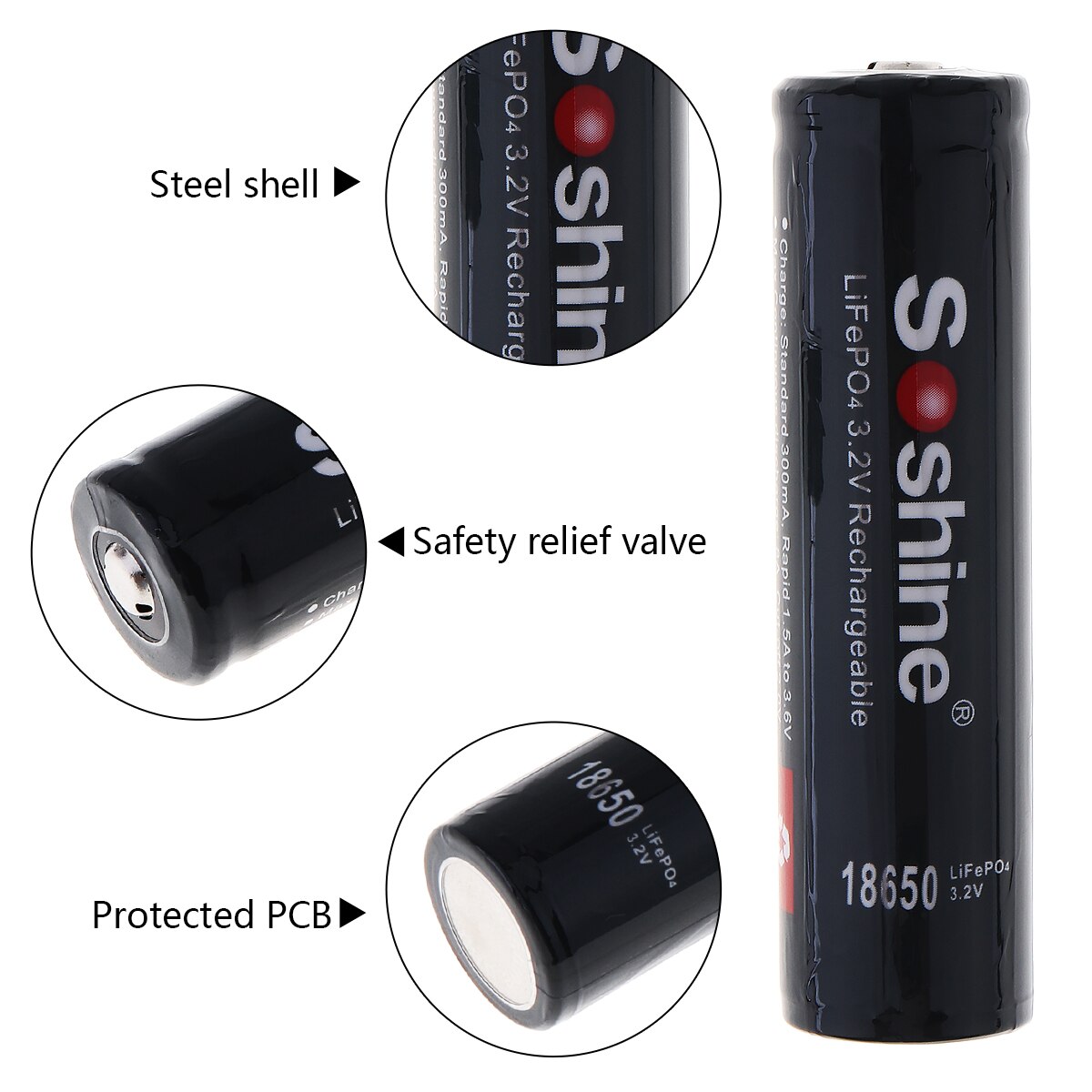 4 Stks/partij Soshine 18650 3.2V 1800 Mah LiFePO4 ... – Grandado