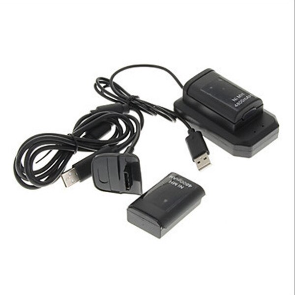 Dubbel laddningsbart batteri + usb laddare kabelpaket för xbox 360 trådlös handkontroll