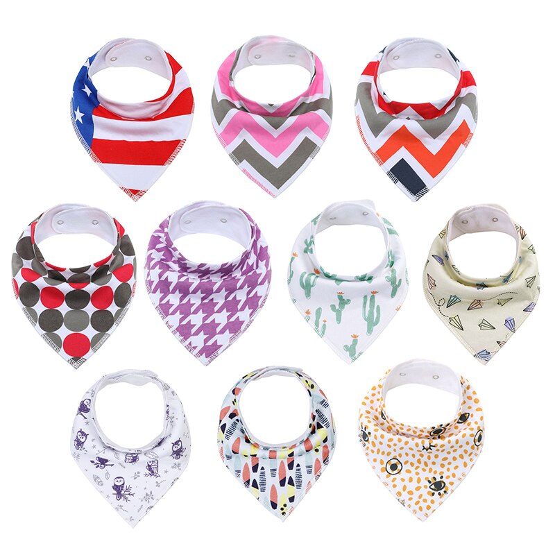 Babero de algodón orgánico superabsorbente para bebé, paquete de 10 Baberos triangulares de 100% algodón, para de Baby Shower: AP1003