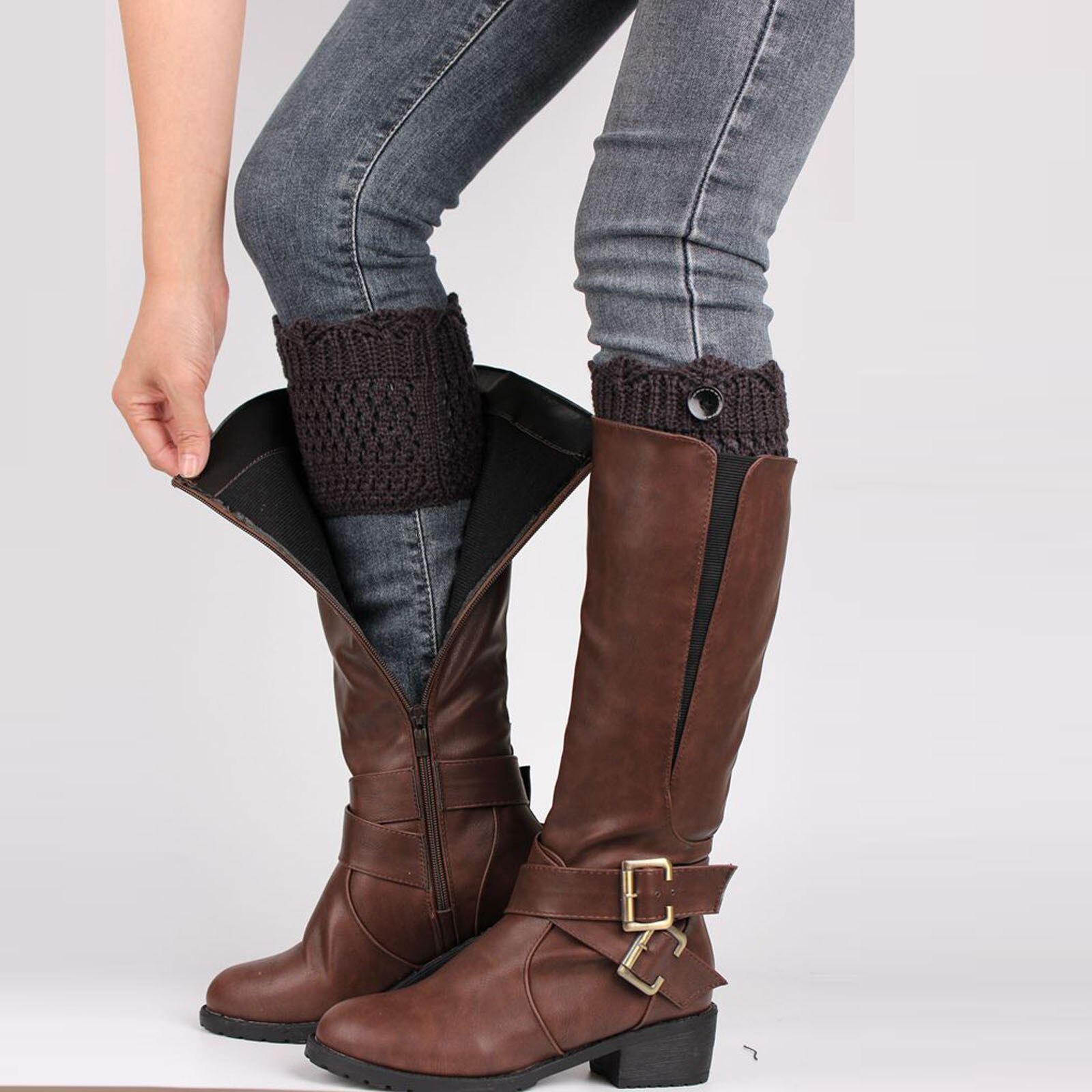 Womens Boot Cuffs Winter Buttons Knit Leg Warmers Boot Topper Socks 2 Pairs Sweet and lovely, warm and comfortable: DY