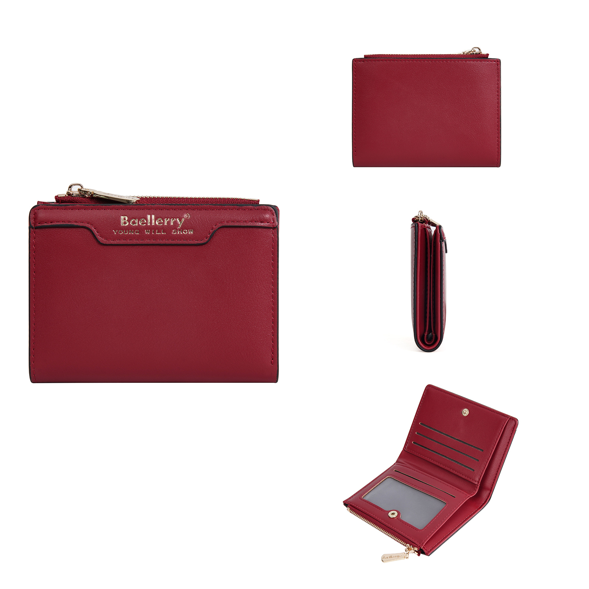 Women's Wallet Premium Product Short Wallet Organize Credit Cards and Business Cards Large Capacity Function: Red