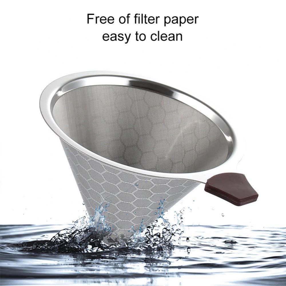 Reusable Coffee Filter Durable Stainless Steel Holder Mesh Funnel Baskets Coffee Filter Pour Over Dripper Strainer Coffee Tool