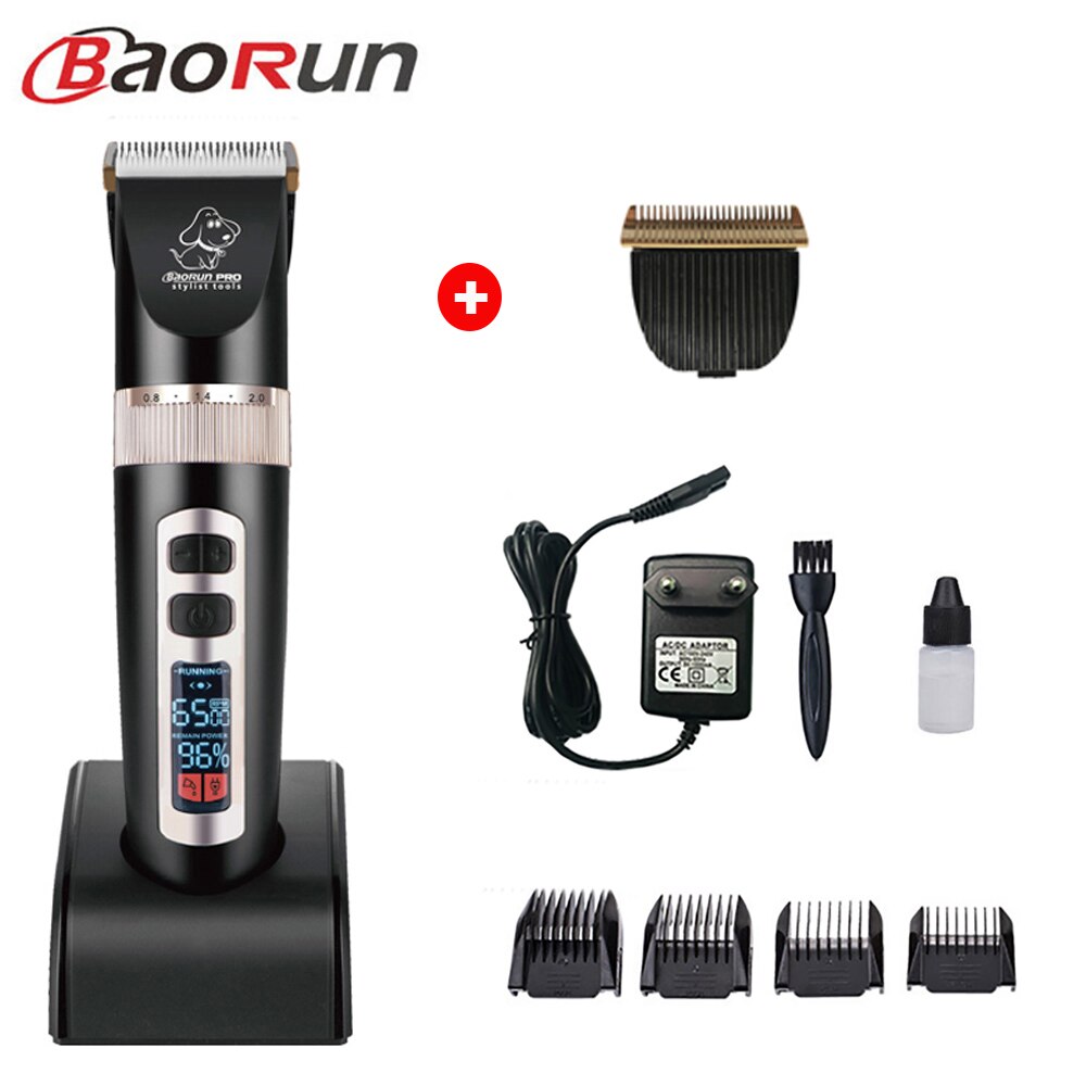 Baorun-cortapelos P9 para perros, afeitadora con pantalla LCD, para aseo de gatos y mascotas: Black kit A with Box