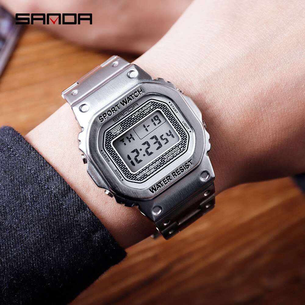 Sanda Mannen Horloge Mode G Stijl Sport Horloge Mannen Rvs Business Waterdichte Digitale Horloge Relogio Masculino