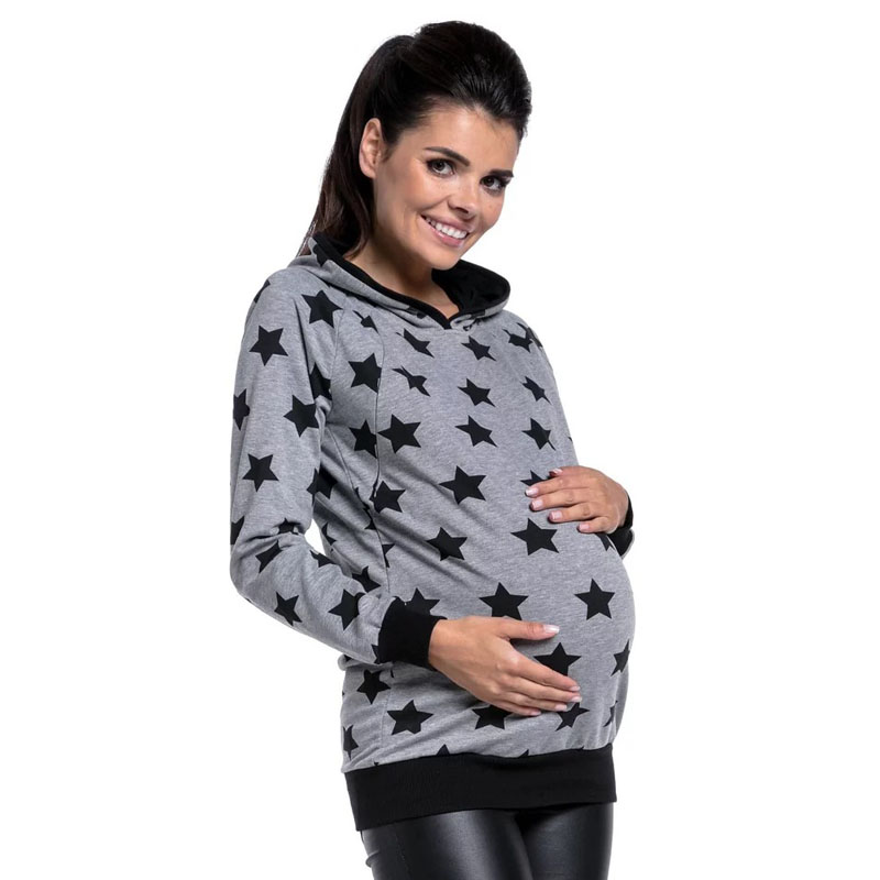 Autumn Winter Zipper Nursing Sweatshirts Maternity Hoodies Clothes For Pregnant Women Hooded Breastfeeding Pregnancy Feeding Top: Gray / M