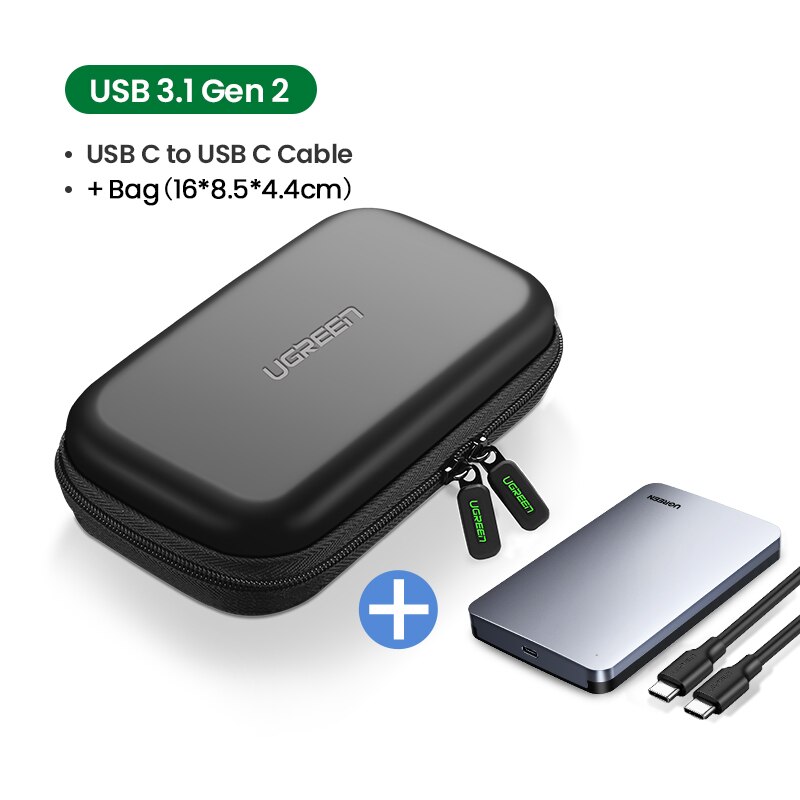 Ugreen HDD Case USB C Hard Drive Enclosure for 2.5" SATA SSD HDD Aluminum USB C to SATA Adapter USB 3.1 Gen 2 Support UASP SATA: USB C add Bag