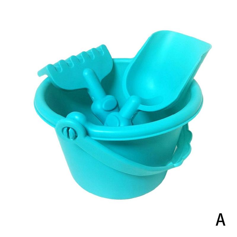 3Pcs/set Plastic Beach Toys Kids Sand Playing Toy Beach Bucket Spade Shovel Rake Sand Digging Tool Water Game Seaside Beach Tool: Malachite Green