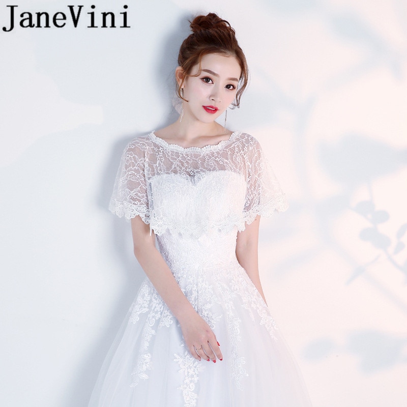 JaneVini Black Evening Shrug White Lace Bridal Wrap Boleros Cape Etole Mariage Women Short Wedding Bolero Jacket