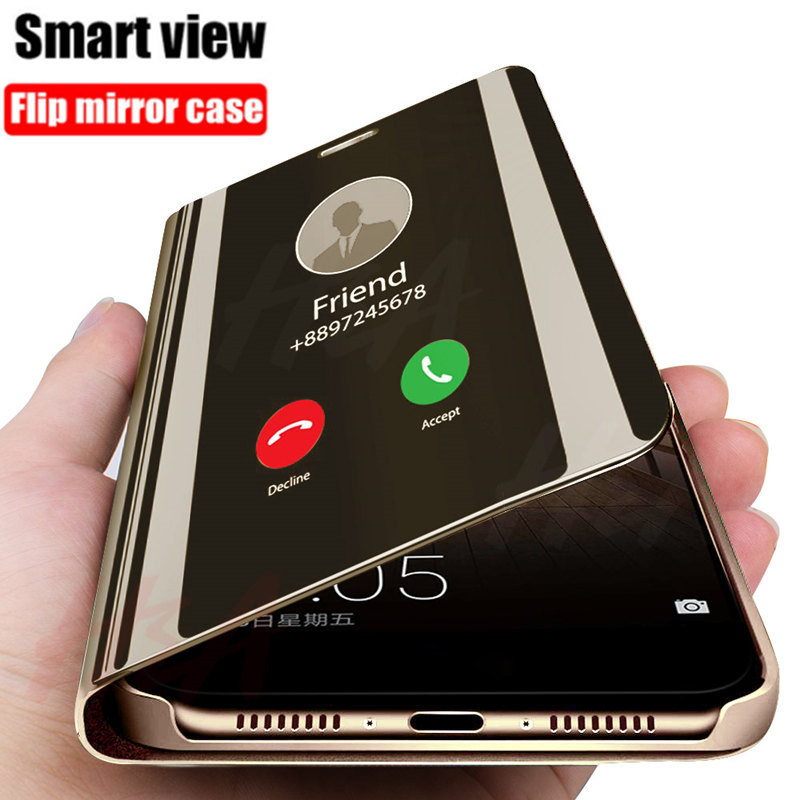 Para Samsung Galaxy Z Fold 2 funda de lujo con espejo de vista transparente funda de teléfono con soporte abatible de cuero para Samsung ZFold 2 SM-F916B contraportada