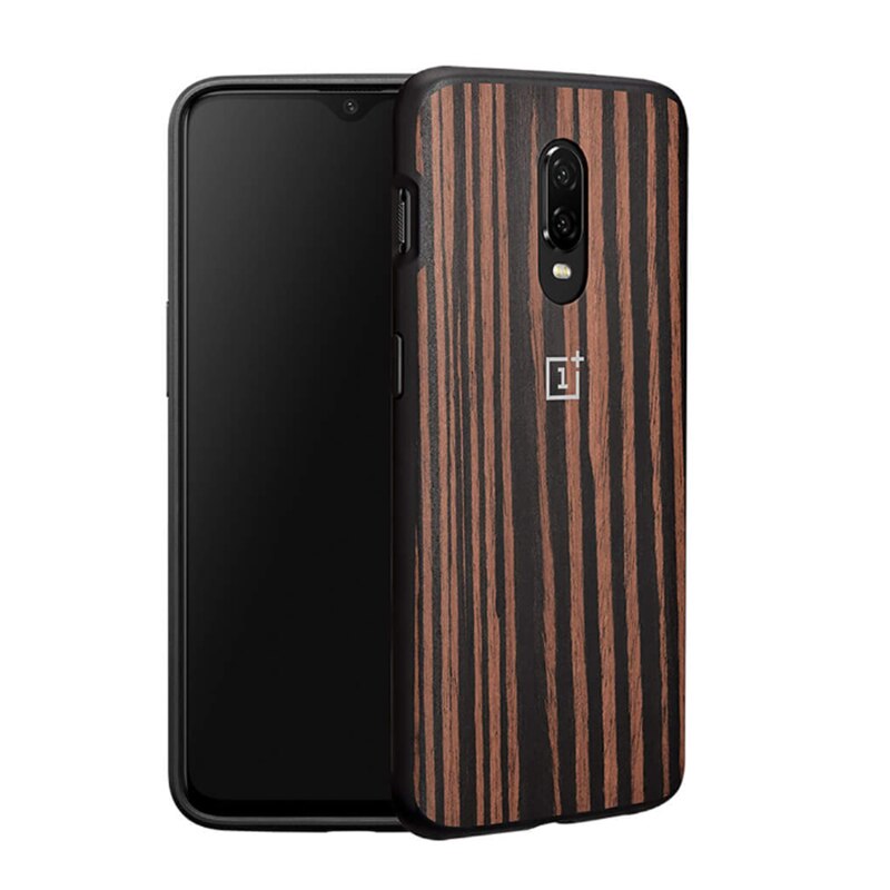 Oryginalny oficjalny dla OnePlus 6T prawdziwy piaskowiec Karbon matowy silikonowy czerwony zderzak drewno hebanowe szczupły powrót skóra twarda obudowa okładka