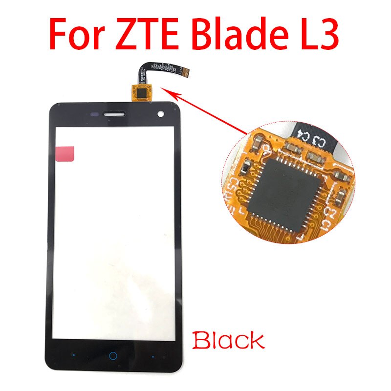 Panel de lente de vidrio exterior con Sensor de Digitalizador de pantalla táctil para ZTE Blade L2 L3 L4 L5 Plus: L3  Black