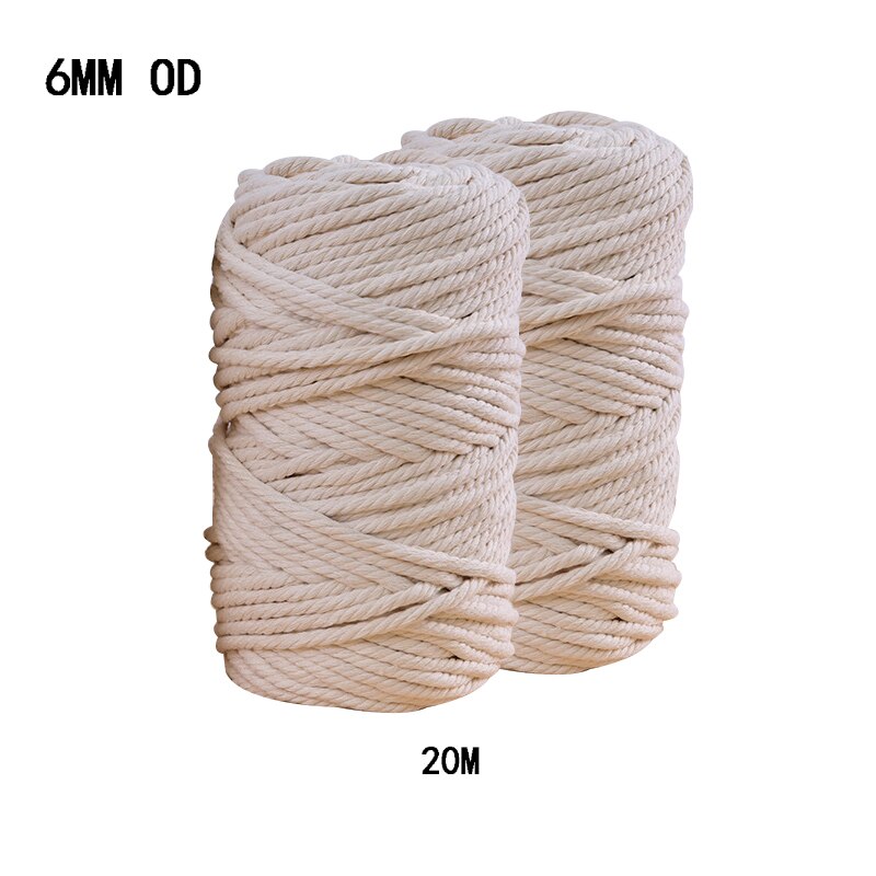 3mm 4mm 5mm 6mm Macrame Rope Twisted String Cotton Cord For Handmade Natural Beige Rope DIY Home Wedding Accessories: 6mmx20m