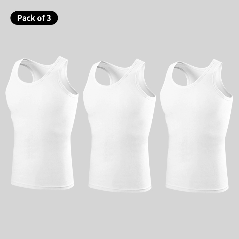 Gilet moulant en coton fin pour hommes, 3 pièces, gilet de sport décontracté pour jeunes garçons, gilet sans manches Joker pour hommes d'âge moyen et âgés.: M / WHITE
