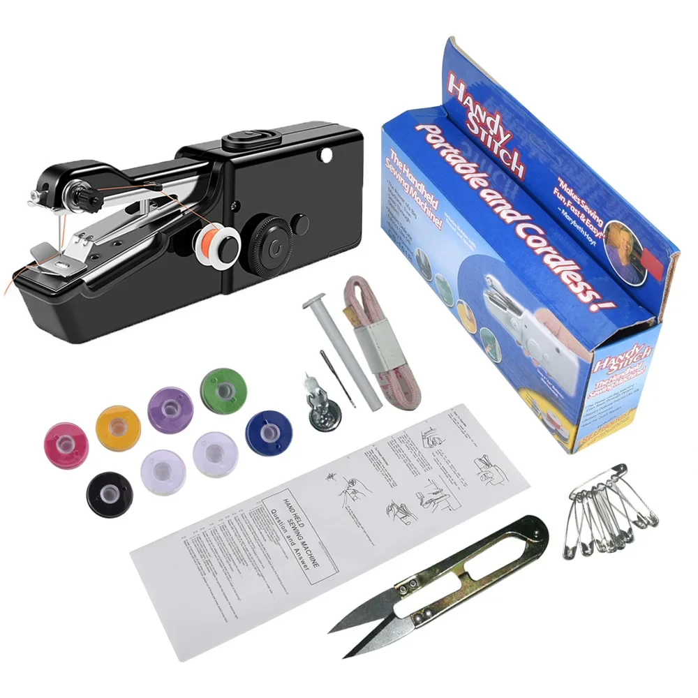 Portable Sewing Machine Mini Handheld Stitch Sew Needlework Cordless Clothes Fabrics Household Electric Sewing Machine: Gold