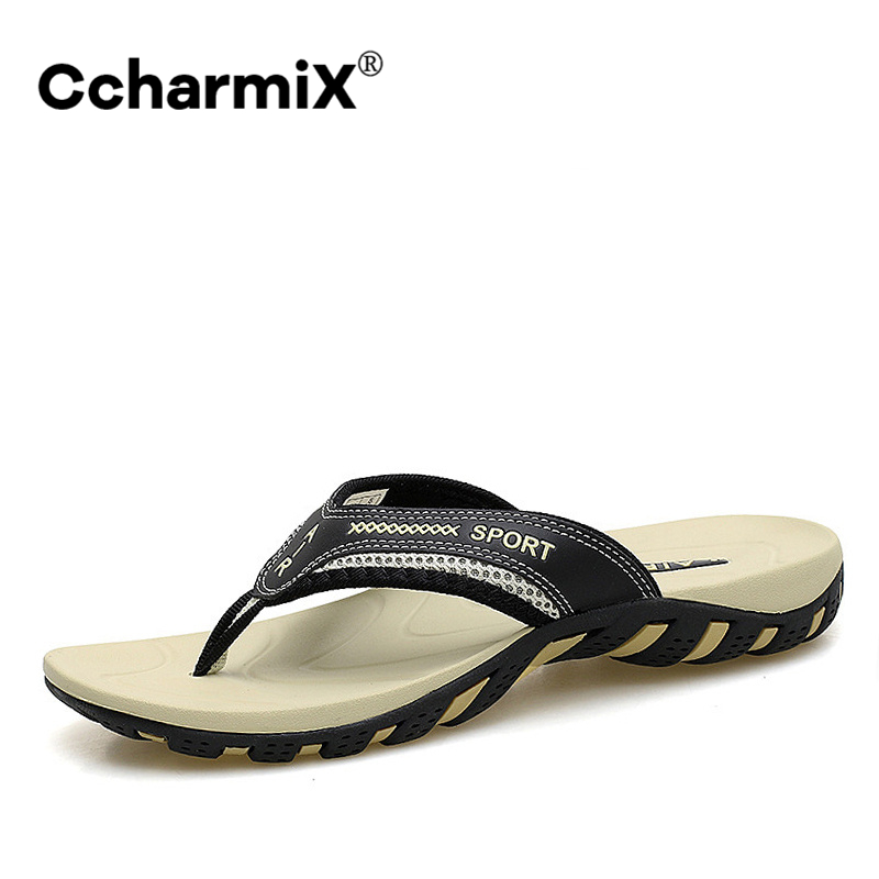 CcharmiX Sommer Männer Schuhe Herren kippen-Flops modisch Anti-Unterhose Leder Männer lässig Schuhe Klassische Massage Strand hausschuhe