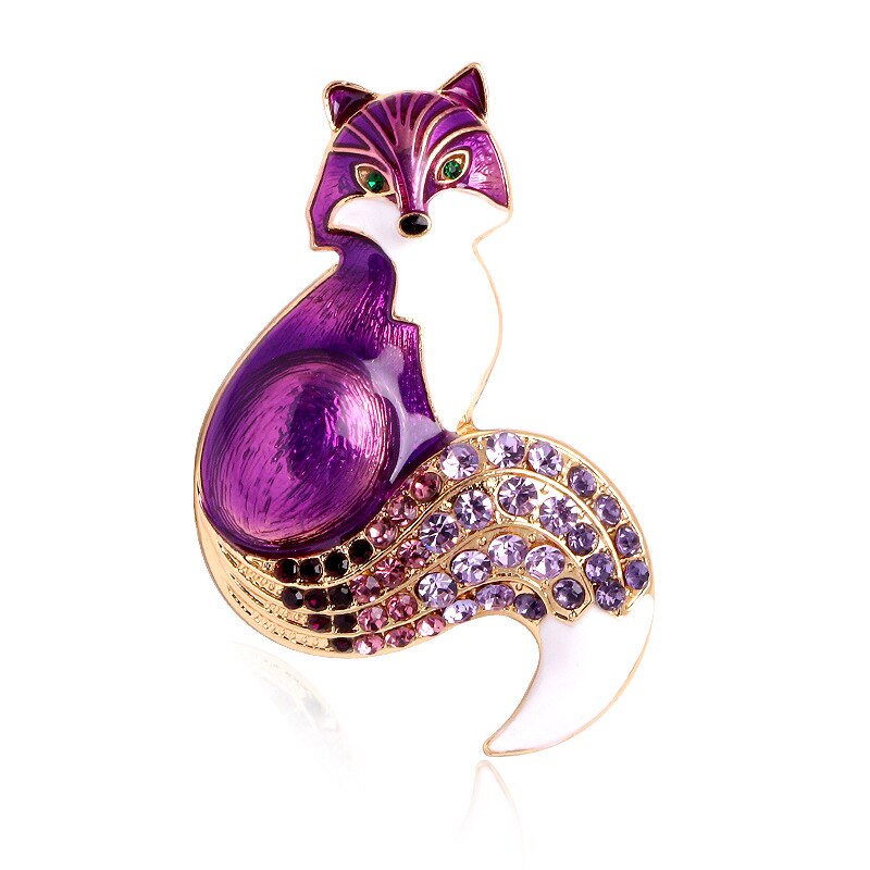 Strass esmalte raposa broches para mulheres animal denim jaqueta gola lapela pino festa causal broche pinos jóias presentes: Purple