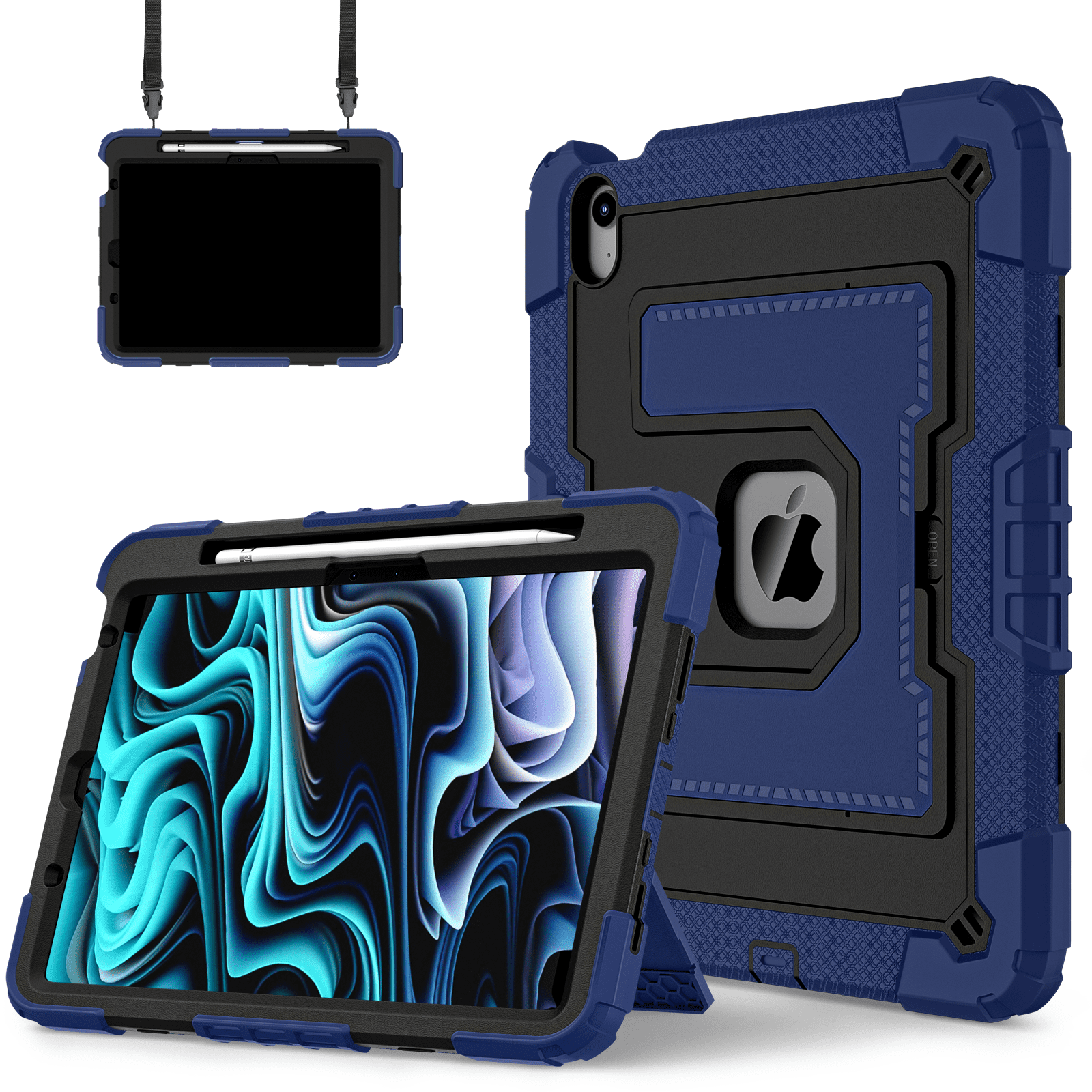 Tabletcover til ipad air 4 5 6th , roterende håndtag, stativ med pennebakke, stødsikkert, robust cover, sikker, giftfri, blød silikone