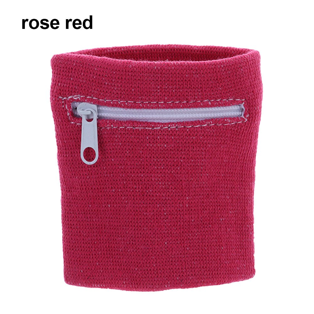 1Pc Soft Wrist Band Sport Wrist Purse Bag Running Wrist Protection Outdoor Gym Key Pocket Bike Wallet Safe Zipper Wrist Band: rose red
