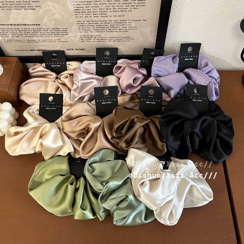Scrunchie de seda de gran tamaño para niñas, coletero saten pelo mujer cabello, color sólido de Corea coletas para cabello gomas pelo mujer bonitas coleteros elegantes scrunchis para el cabello