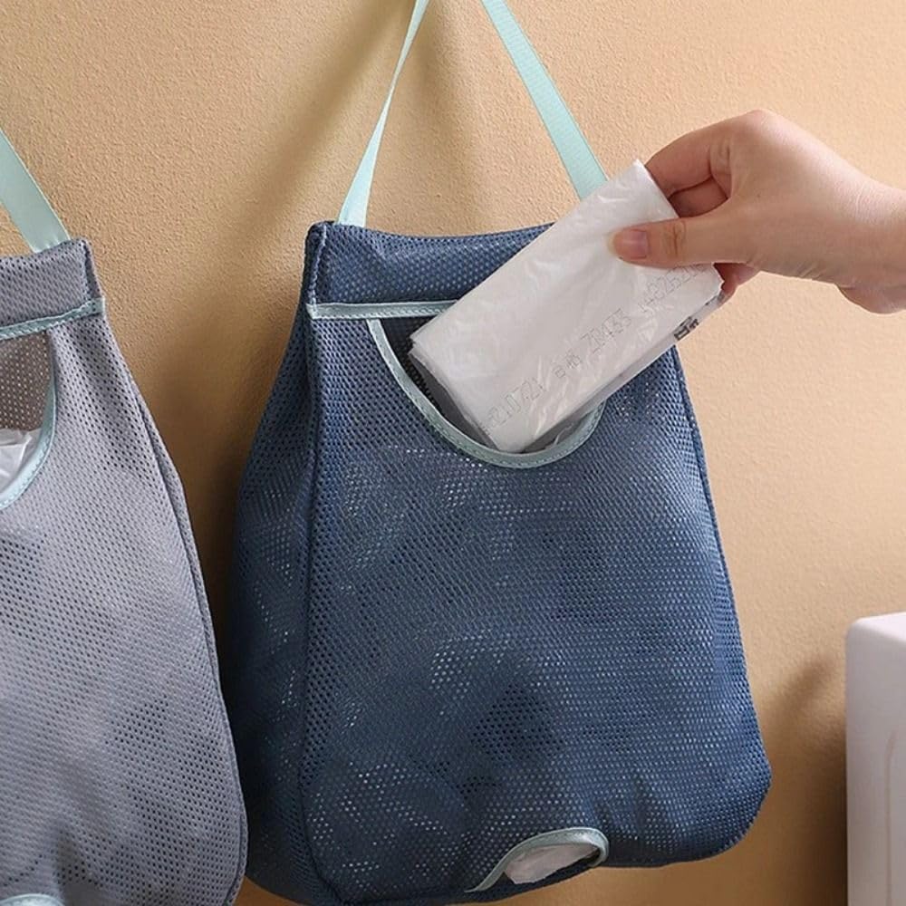 Soporte de bolsa de plástico, dispensador de bolsas de basura, bolsas de plástico para comestibles, soporte grande para bolsas de comestibles, almacenamiento colgante de malla transpirable