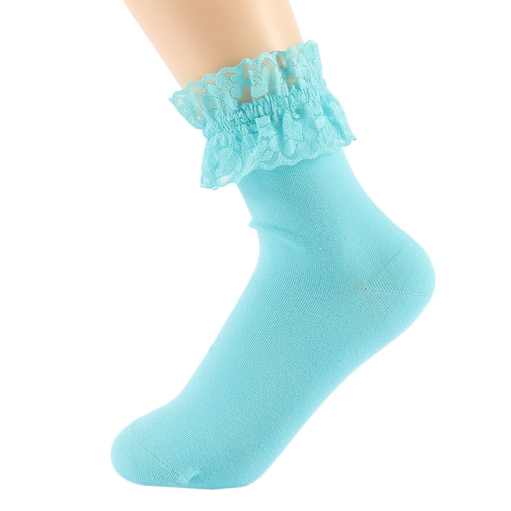 Women Vintage Lace Ruffle Frilly Ankle Socks Ladies Princess Girl Soild Color Cotton Socks 6 Color Available Harajuku
